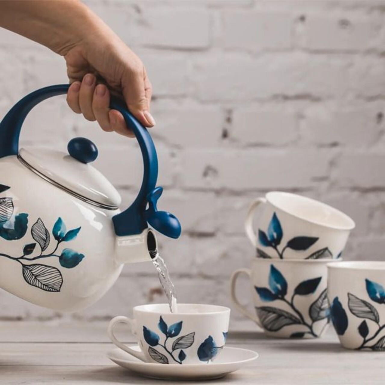 Set cafea 12 piese Blue Flower, Ambition, 220 ml, portelan, albastru - imagine 5